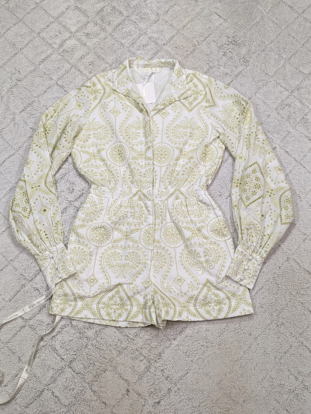Light Green Paisley Long-Sleeve Romper
